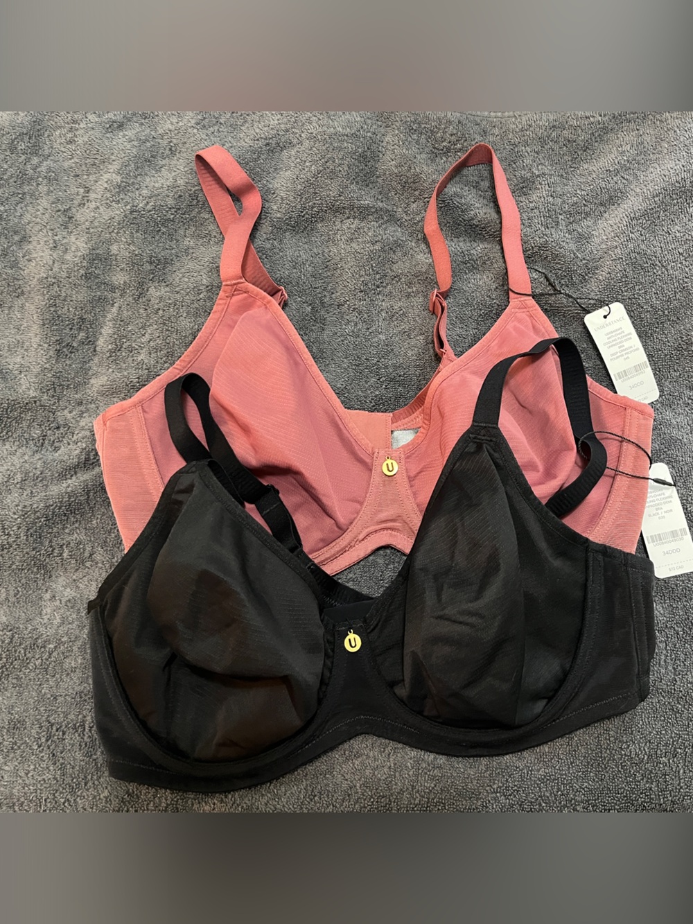 Anti chafe NWT unpadded demi cooling flex wire Bras Black/Deep crimson 34DDD